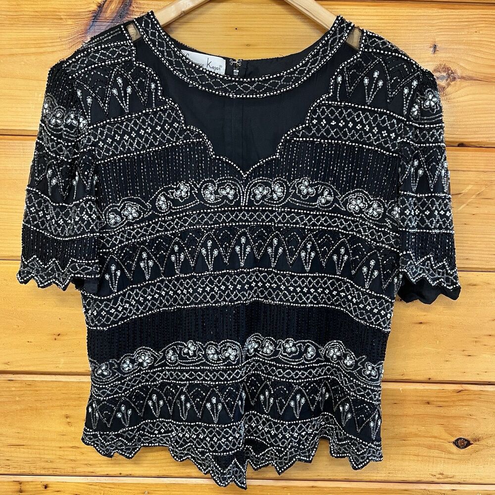 VTG Laurence Kazar 100% Silk Top Women’s 1X Heavily Beaded  Whimsigoth Elegant